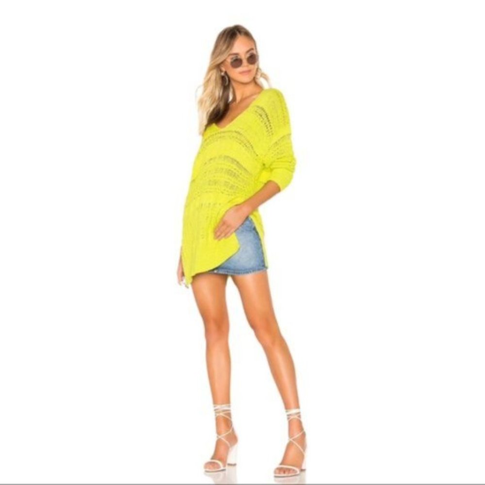 FREE PEOPLE Hot Tropics Open Knit Sweater Limelight Combo- Medium NWT - Picture 3 of 8
